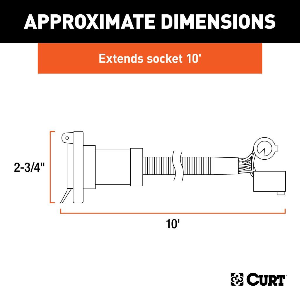 Curt, 10' Custom Wiring Extension Harness (Adds 7-Way RV Blade To Truck Bed)