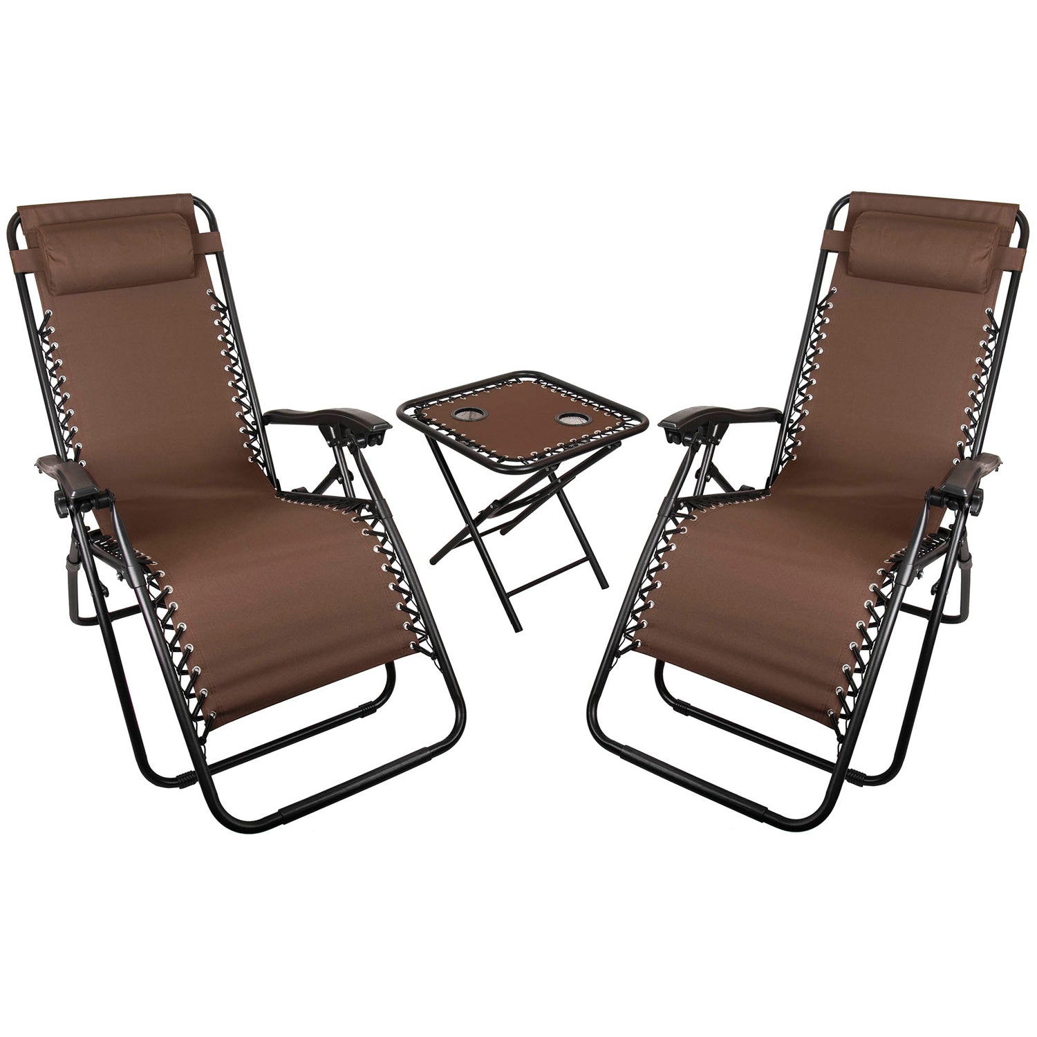 World Famous Sports, 2 Pack - Zero Gravity Chair & Table Package - Brown