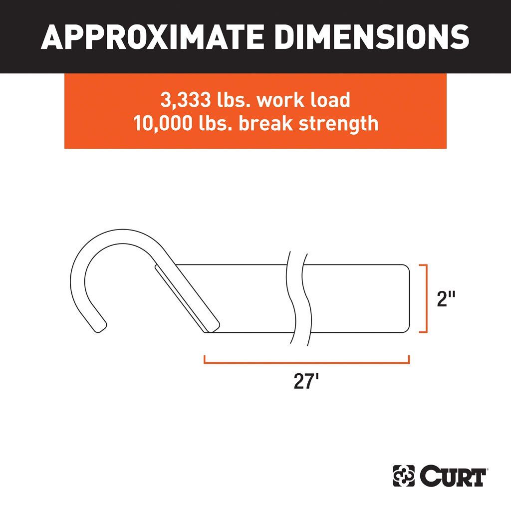 Curt, 27' Yellow Cargo Strap w/J-Hooks (3,333lbs)