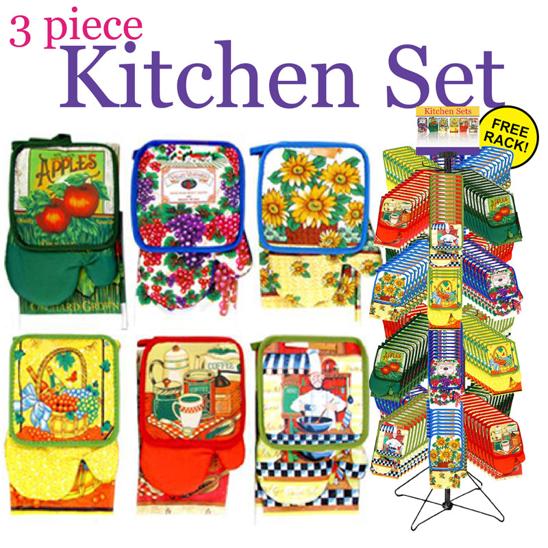 Deluxe Import Trading, 3pc Kitchen Set - Towel and Pot Holders Assorted