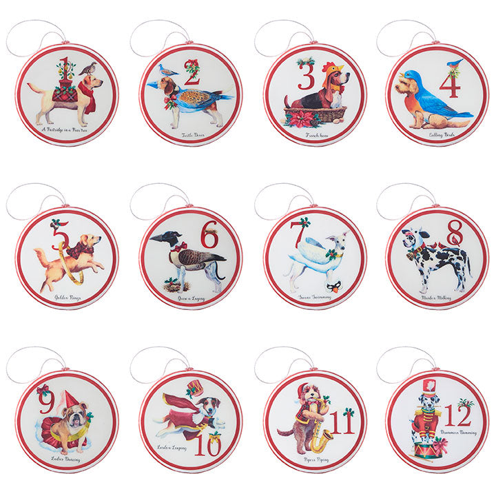 Raz Imports, 4" Twelve Dogs of Christmas Disc Ornament