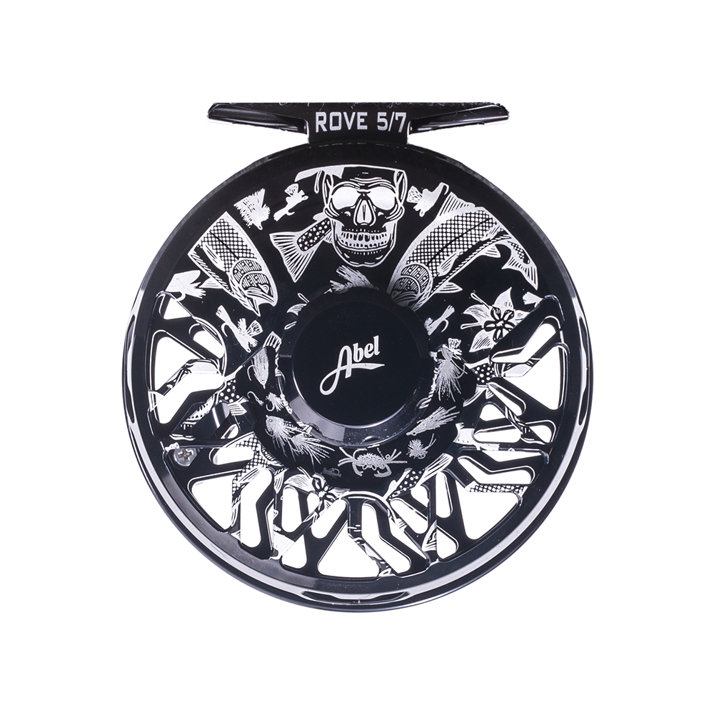 Abel Reels, Abel Rove Fly Reel - Custom 5/7 Wandering Blue Lines Skulls - Black