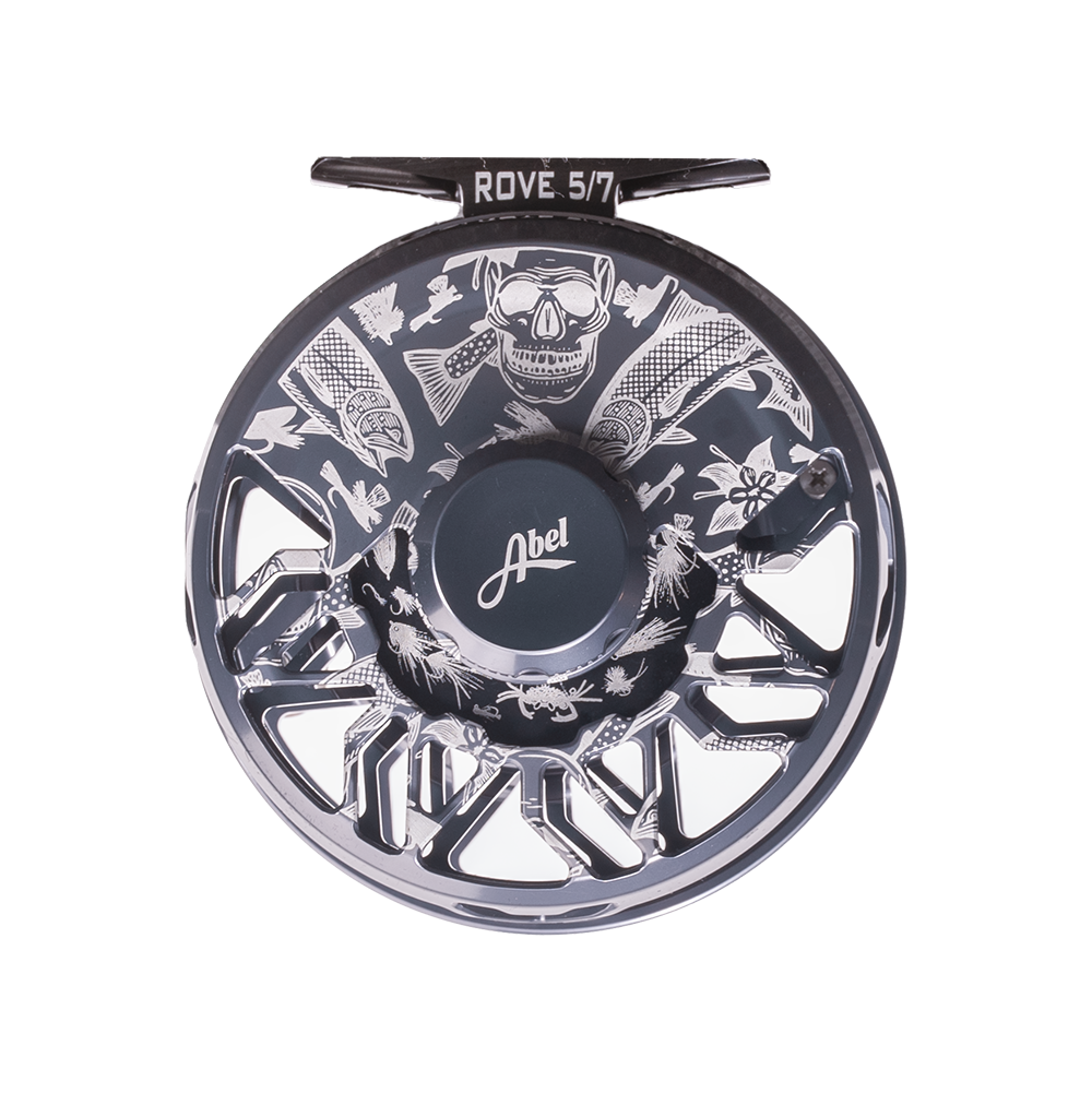 Abel Reels, Abel Rove Fly Reel - Custom 5/7 Wandering Blue Lines Skulls - Slate Gray