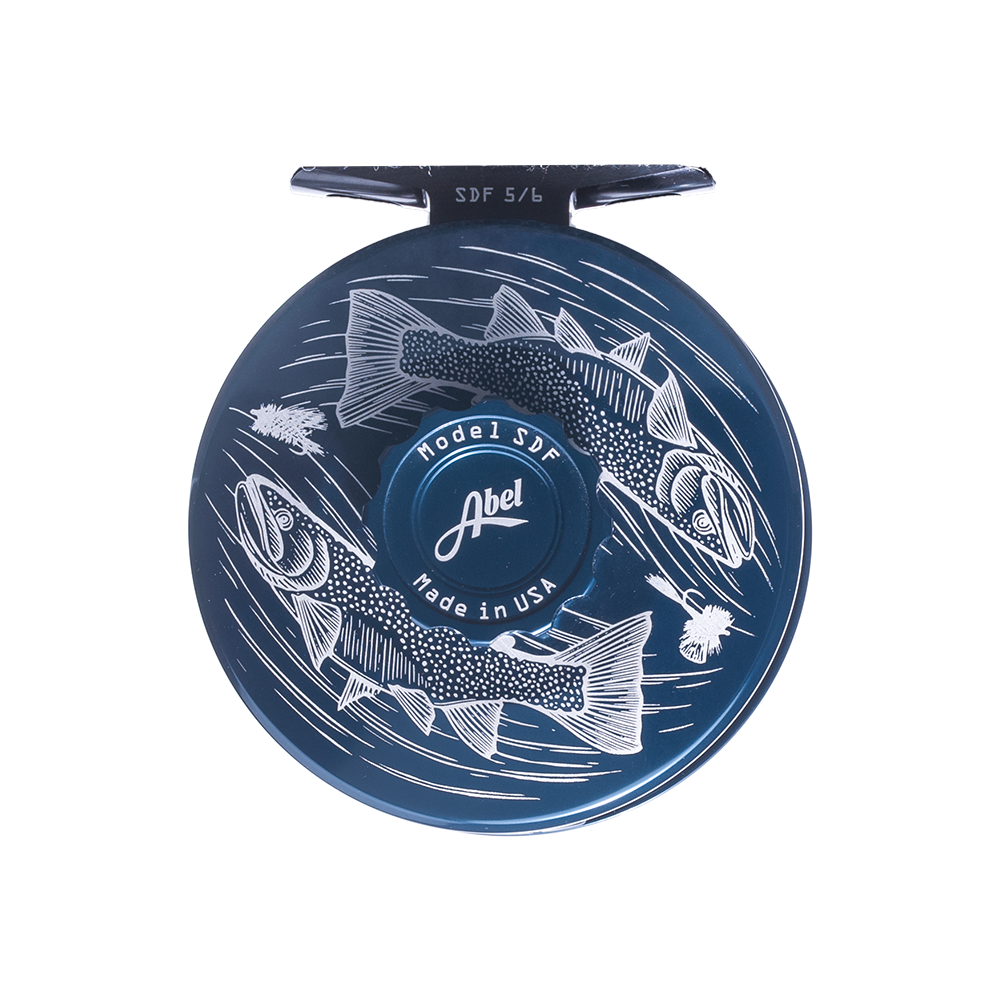 Abel Reels, Abel SDF Fly Reel - Custom 5/6 Wandering Blue Lines Trout - Deep Blue