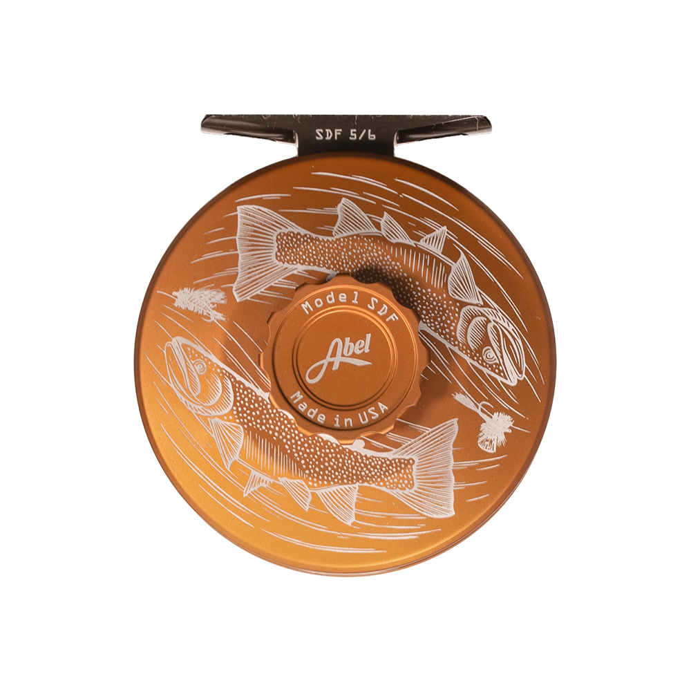 Abel Reels, Abel SDF Fly Reel - Custom 5/6 Wandering Blue Lines Trout - Satin Bronze