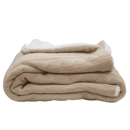 Sutton Home Furnishings, Cable Knit to Sherpa Throw - French Oak