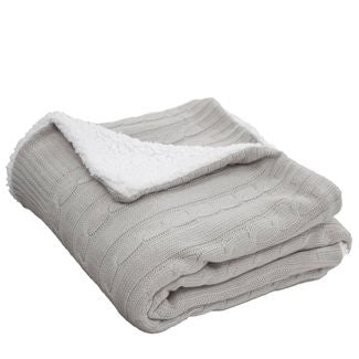 Sutton Home Furnishings, Cable Knit to Sherpa Throw Quiet Gray