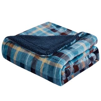 Sutton Home Furnishings, Mantolok Printed Velvet to Sherpa Flannel Blue to Denim