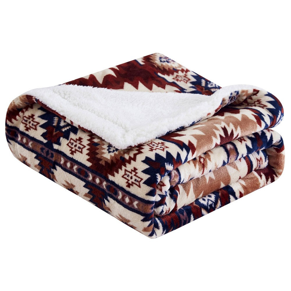 Sutton Home Furnishings, Mantolok Printed Velvet to Sherpa Throws - Nola Aztec to ivory