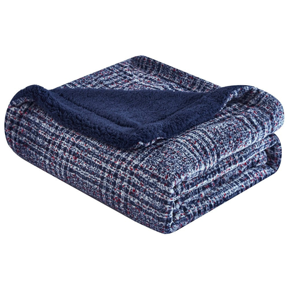 Sutton Home Furnishings, Mantolok Printed Velvet to Sherpa Throws Tweed Plaid Navy to Navy