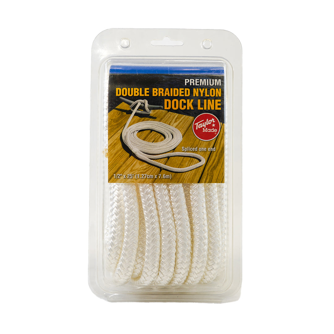 Taylor Made, Premium Double Braided Nylon Dock Line, 25', 1/2", White