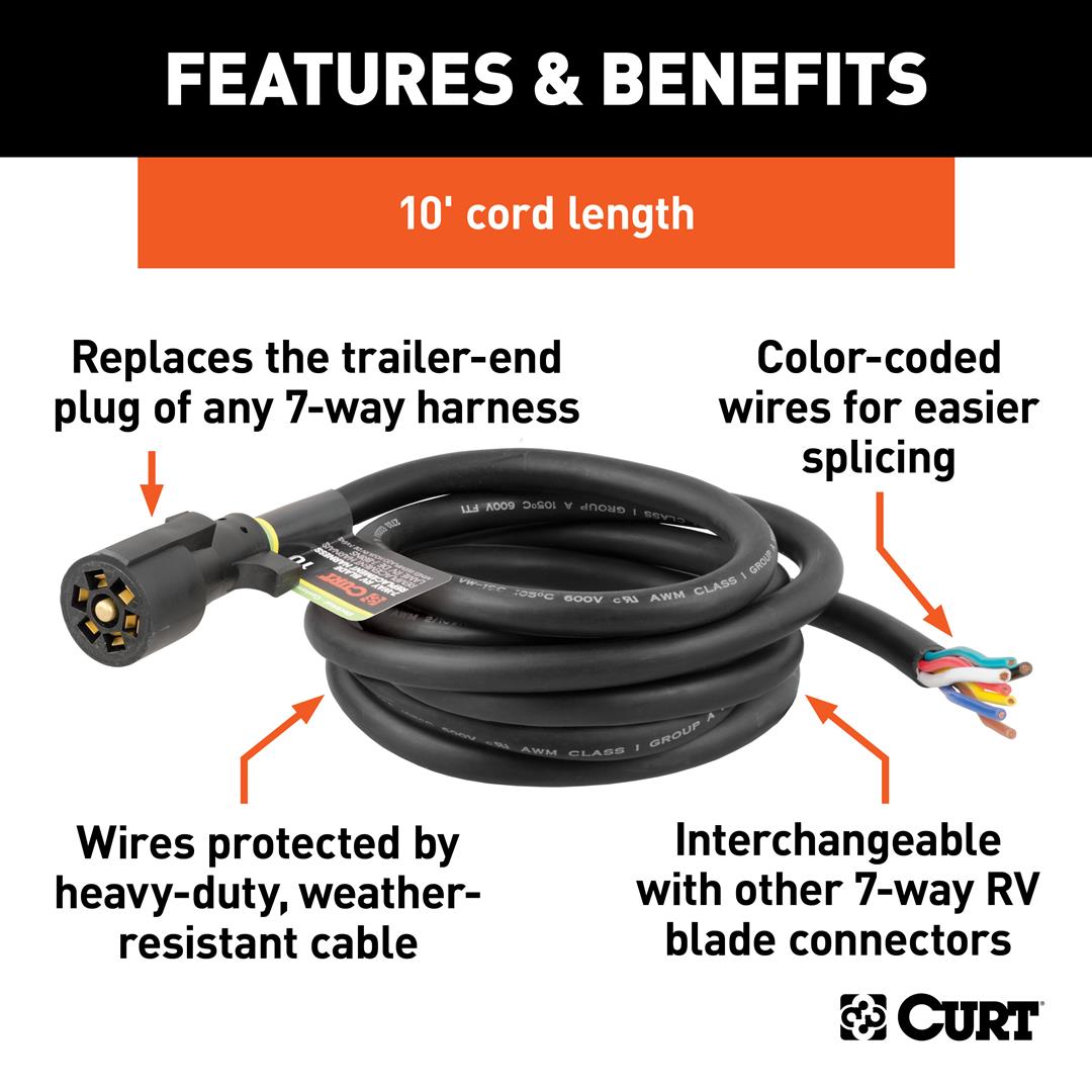 Curt, Trailer Wiring Connector; 7 Way w/10ft Cord