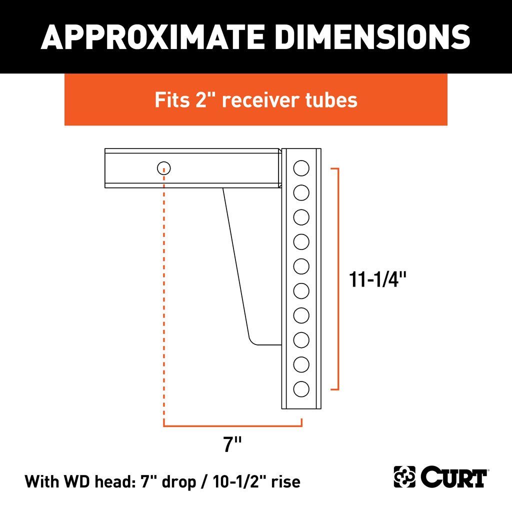 Curt, Weight Distribution Shank (2" Shank, 7" Drop, 10-1/2" Rise)